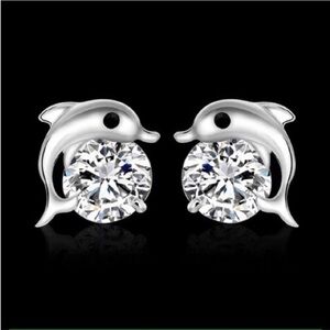 Elegant Silver Dolphin Crystal Earrings